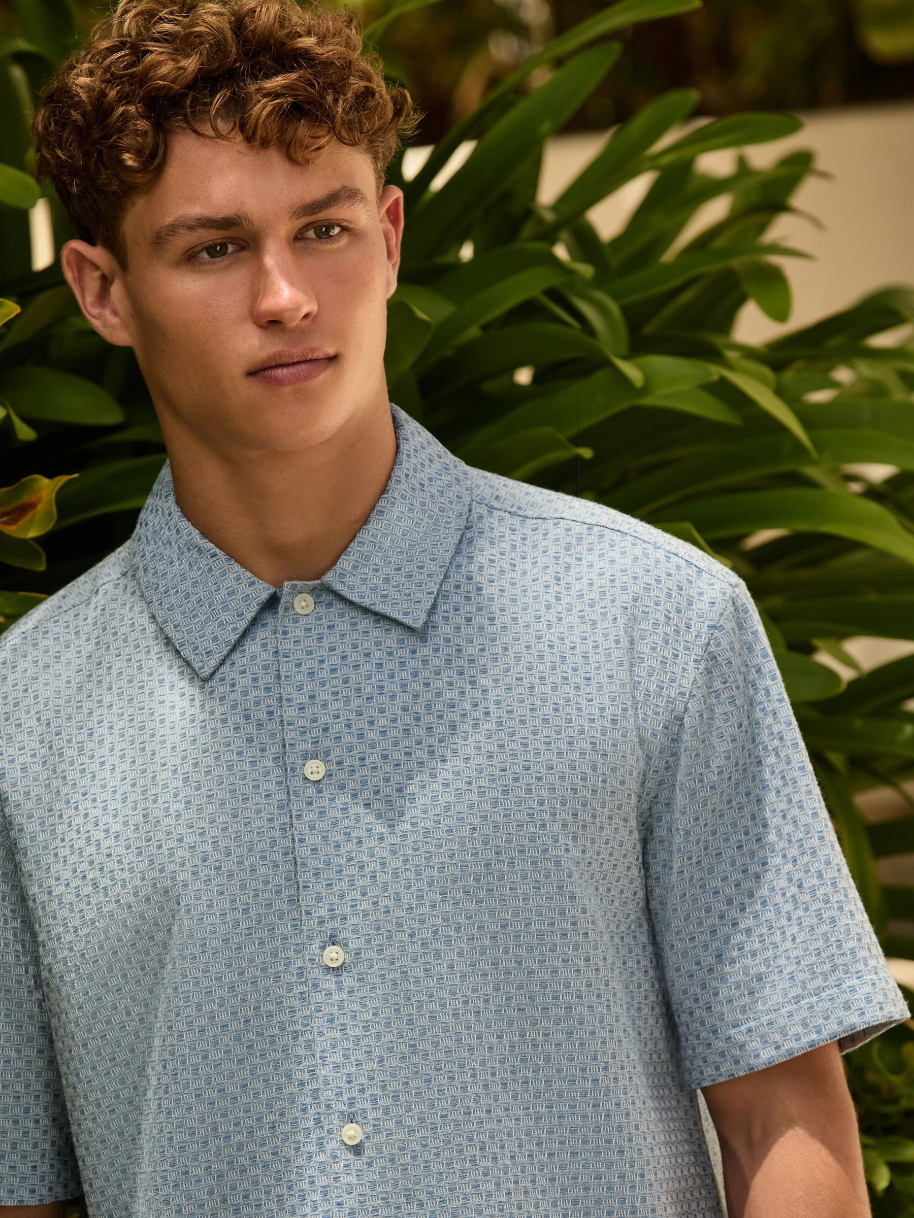 Buy Blue Textured Waffle Short Sleeve Shirt from Next USA