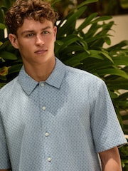 Blue Textured Waffle Short Sleeve Shirt - Image 1 of 9