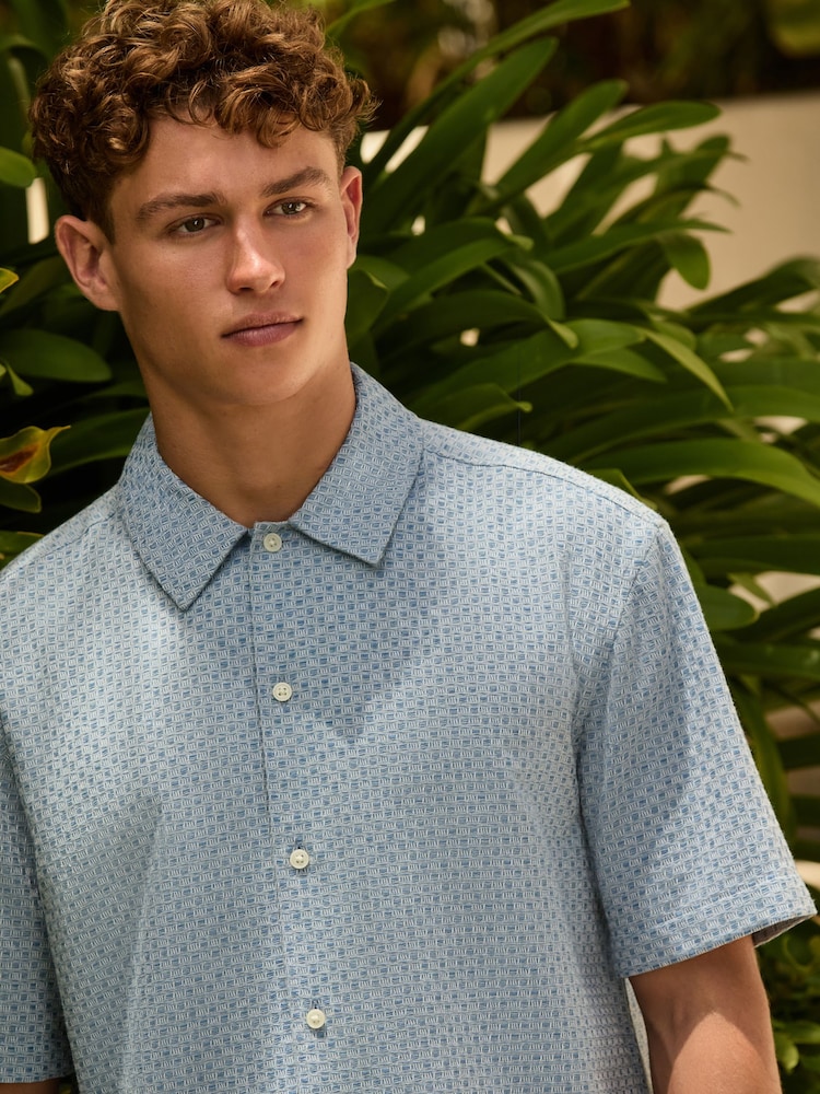 Blue Textured Waffle Short Sleeve Shirt - Image 1 of 9