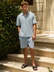 Blue Textured Waffle Short Sleeve Shirt - Image 2 of 9