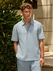 Blue Textured Waffle Short Sleeve Shirt - Image 3 of 9