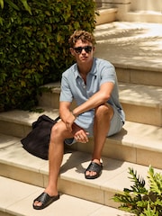 Blue Textured Waffle Short Sleeve Shirt - Image 4 of 9