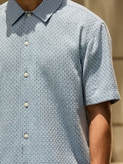 Blue Textured Waffle Short Sleeve Shirt - Image 6 of 9