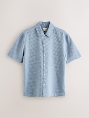 Blue Textured Waffle Short Sleeve Shirt - Image 7 of 9