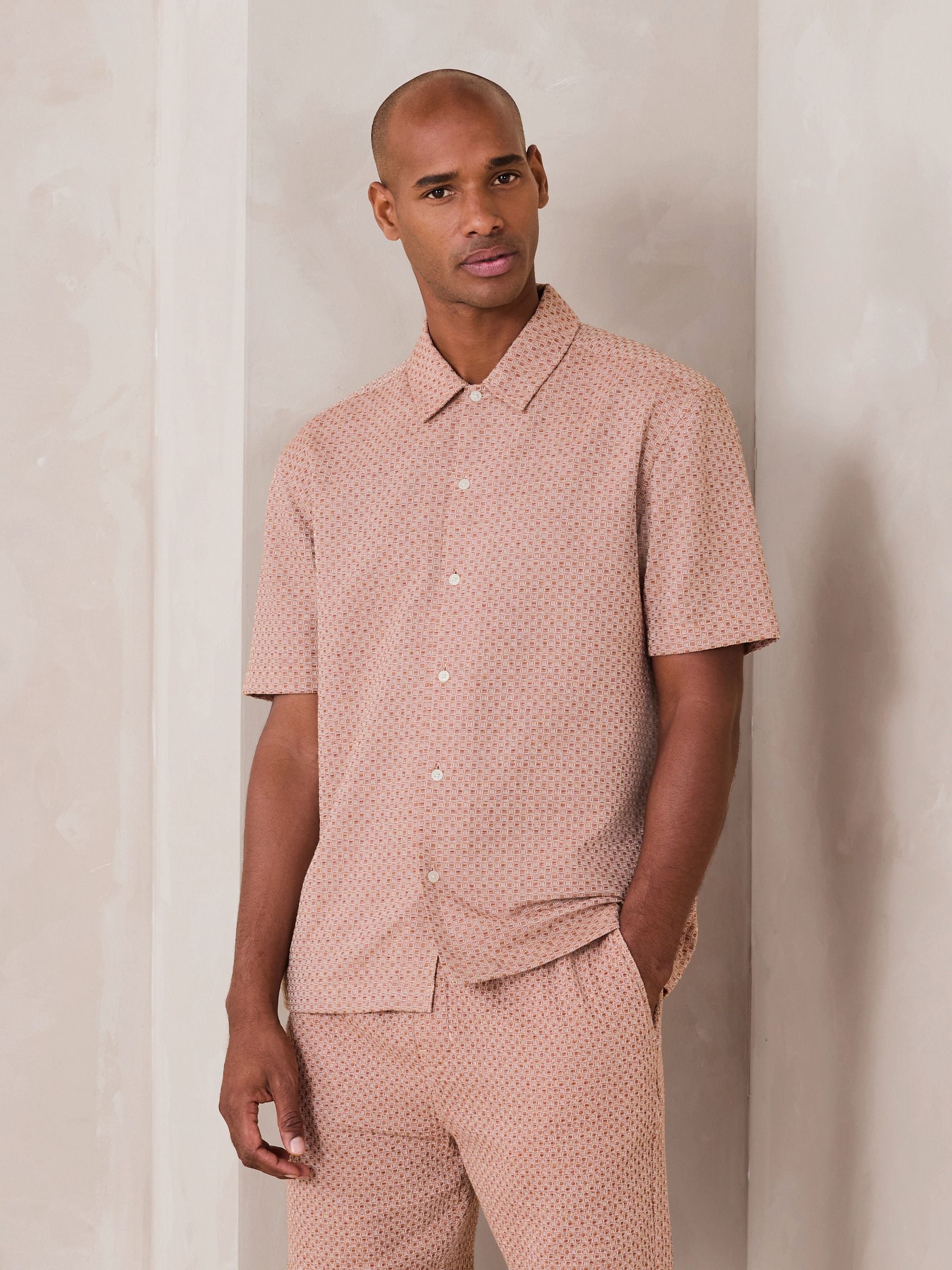 Buy Orange Textured Waffle Short Sleeve Shirt from the Next UK