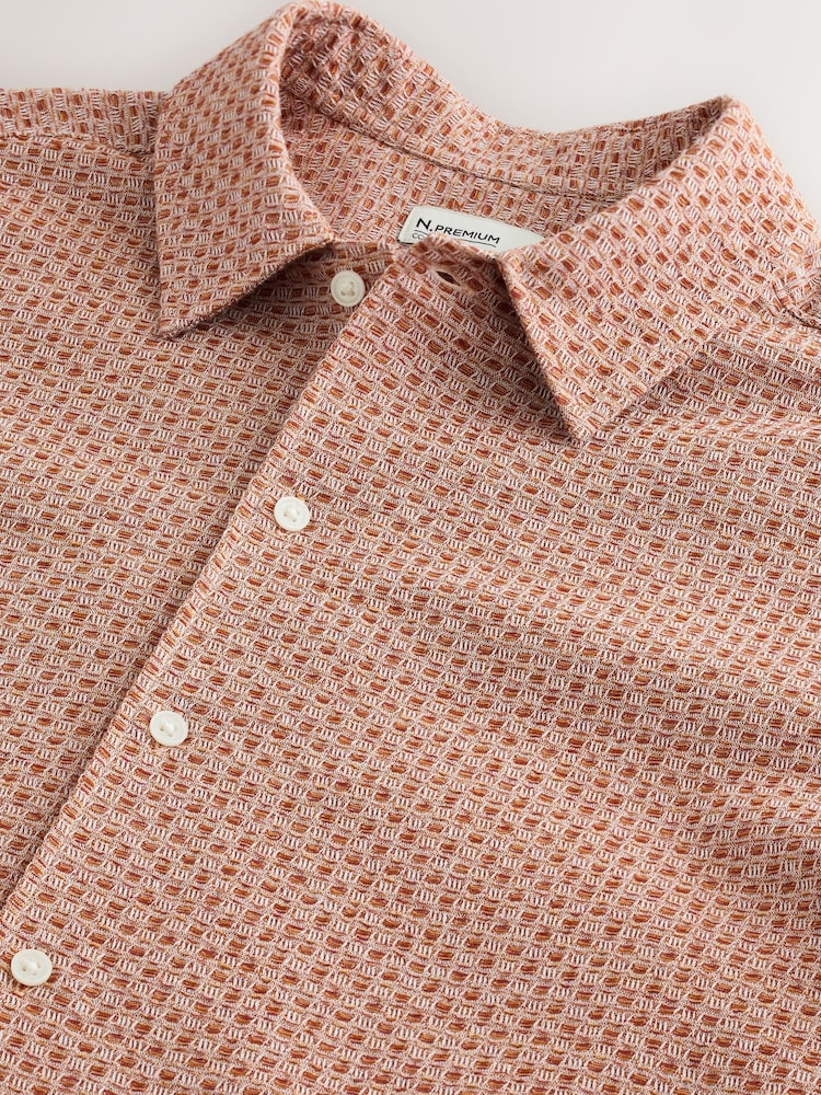 Orange Textured Waffle Short Sleeve Shirt - Image 7 of 7 Orange Textured Waffle Short Sleeve Shirt - Image 7 of 7