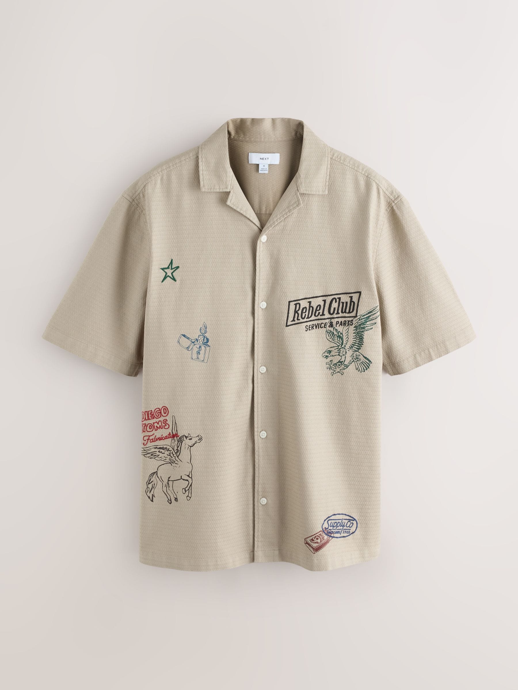 Buy Ecru Relaxed Fit Print Revere Collar Short Sleeve Shirt from