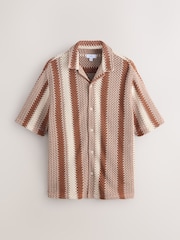 Rust Brown Stripe Crochet Short Sleeve Shirt - Image 6 of 8