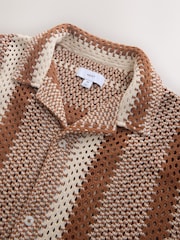 Rust Brown Stripe Crochet Short Sleeve Shirt - Image 7 of 8