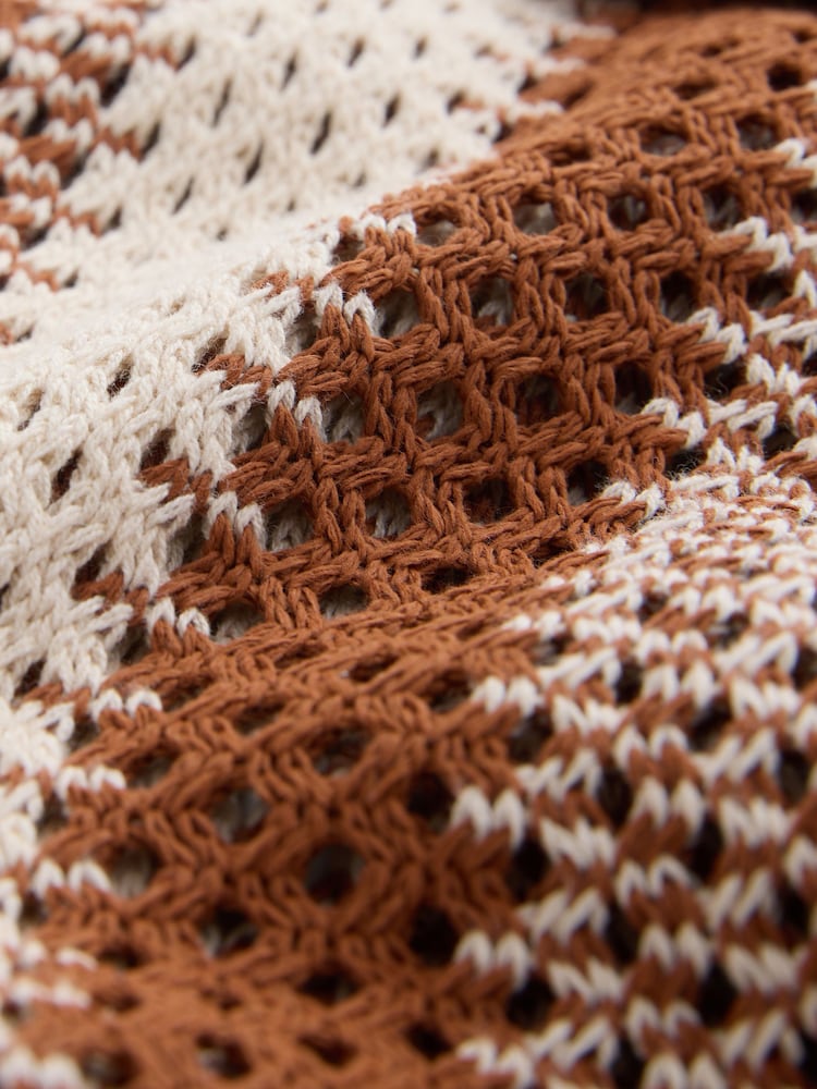 Rust Brown Stripe Crochet Short Sleeve Shirt - Image 8 of 8