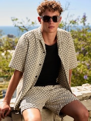 Black/White Textured Crochet Short Sleeve Shirt - Image 1 of 8