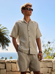 Black/White Textured Crochet Short Sleeve Shirt - Image 2 of 8