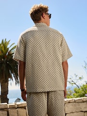Black/White Textured Crochet Short Sleeve Shirt - Image 3 of 8