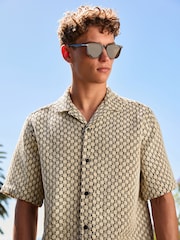 Black/White Textured Crochet Short Sleeve Shirt - Image 4 of 8