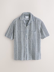 Blue Stripe Crochet Short Sleeve Shirt - Image 1 of 3