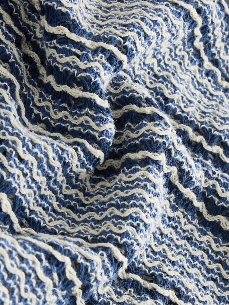 Blue Stripe Crochet Short Sleeve Shirt - Image 2 of 3