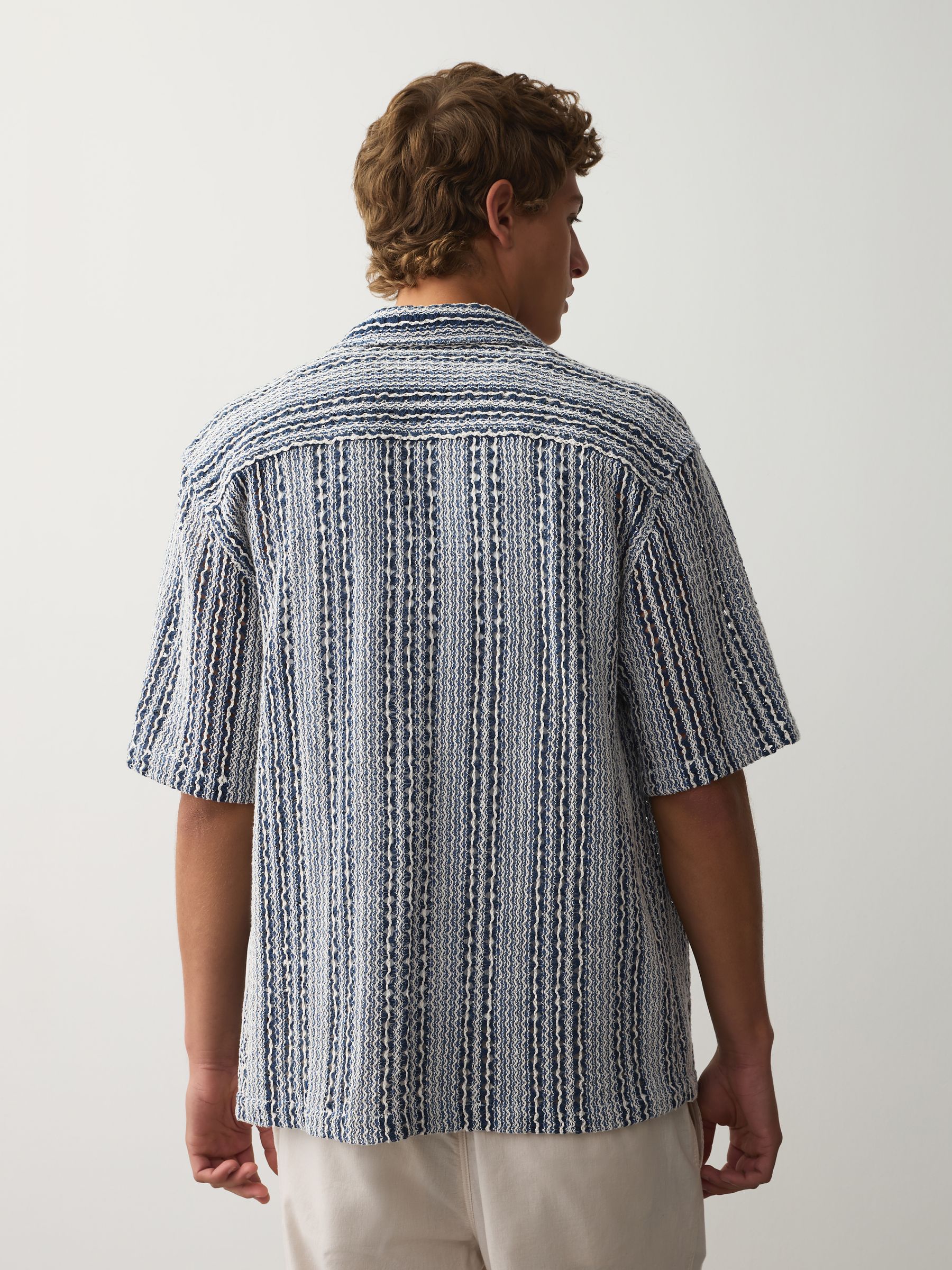 Buy Blue Stripe Crochet Short Sleeve Shirt from Next USA
