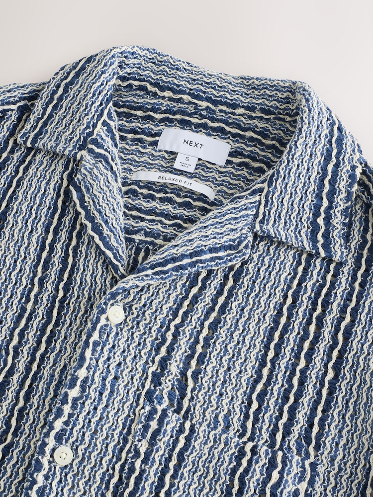 Blue Stripe Crochet Short Sleeve Shirt - Image 3 of 3