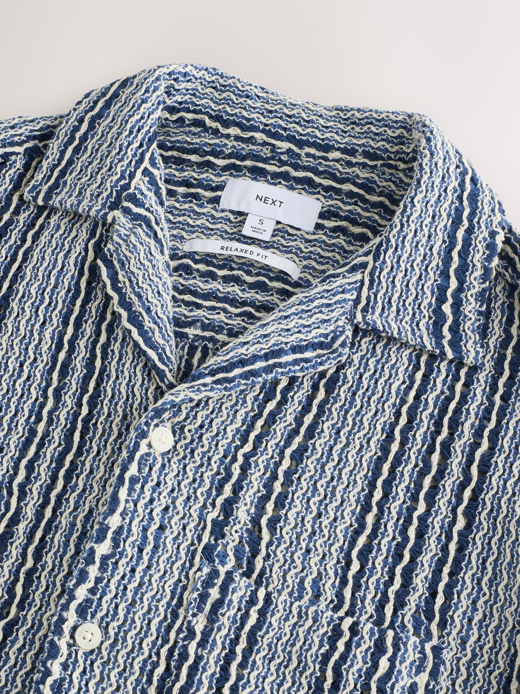 Buy Blue Stripe Crochet Short Sleeve Shirt from Next USA