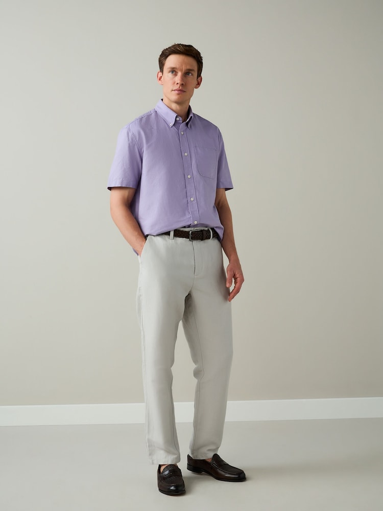 Lilac Purple Short Sleeve Lightweight Pocket Oxford Shirt - Image 2 of 8 Lilac Purple Short Sleeve Lightweight Pocket Oxford Shirt - Image 2 of 8