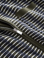 Khaki Green Regular Fit Textured Stripe Short Sleeve Zip Through Knitted Polo Shirt - Image 6 of 7