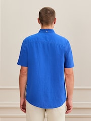 Blue Short Sleeve Signature 100% Linen Shirt - Image 5 of 9