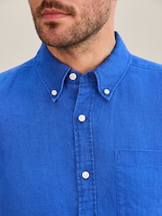 Blue Short Sleeve Signature 100% Linen Shirt - Image 6 of 9