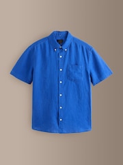 Blue Short Sleeve Signature 100% Linen Shirt - Image 7 of 9