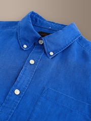 Blue Short Sleeve Signature 100% Linen Shirt - Image 8 of 9