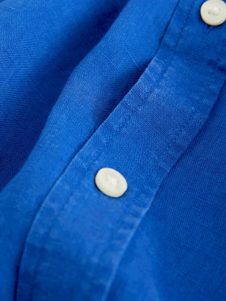 Blue Short Sleeve Signature 100% Linen Shirt - Image 9 of 9 Blue Short Sleeve Signature 100% Linen Shirt - Image 9 of 9
