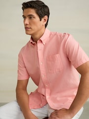 Coral Pink Short Sleeve Lightweight Pocket Oxford  Shirt - Image 1 of 8