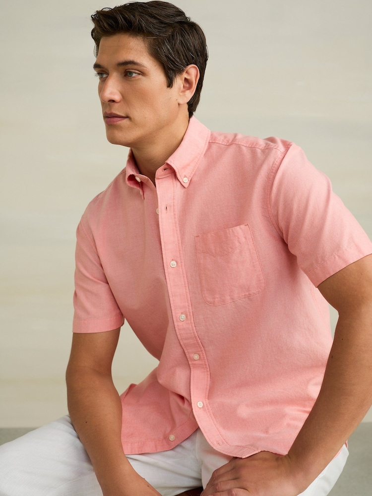 Coral Pink Short Sleeve Lightweight Pocket Oxford Shirt - Image 1 of 8 Coral Pink Short Sleeve Lightweight Pocket Oxford Shirt - Image 1 of 8
