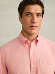 Coral Pink Short Sleeve Lightweight Pocket Oxford  Shirt - Image 4 of 8