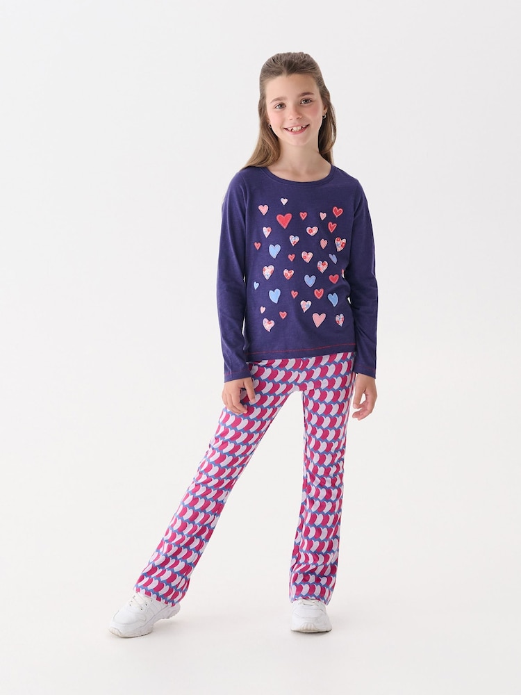 Hatley Blue Falling Hearts Long Sleeve T-Shirt - Image 1 of 4 Hatley Blue Falling Hearts Long Sleeve T-Shirt - Image 1 of 4