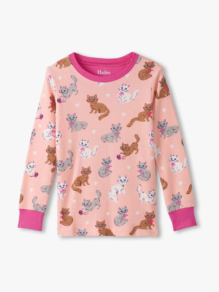 Hatley Pink Little Kitties Cotton Pyjamas Set - Image 2 of 3 Hatley Pink Little Kitties Cotton Pyjamas Set - Image 2 of 3