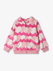 Hatley Pink Graphic Hearts Fleece Zip-Up Hoodie - Image 1 of 2