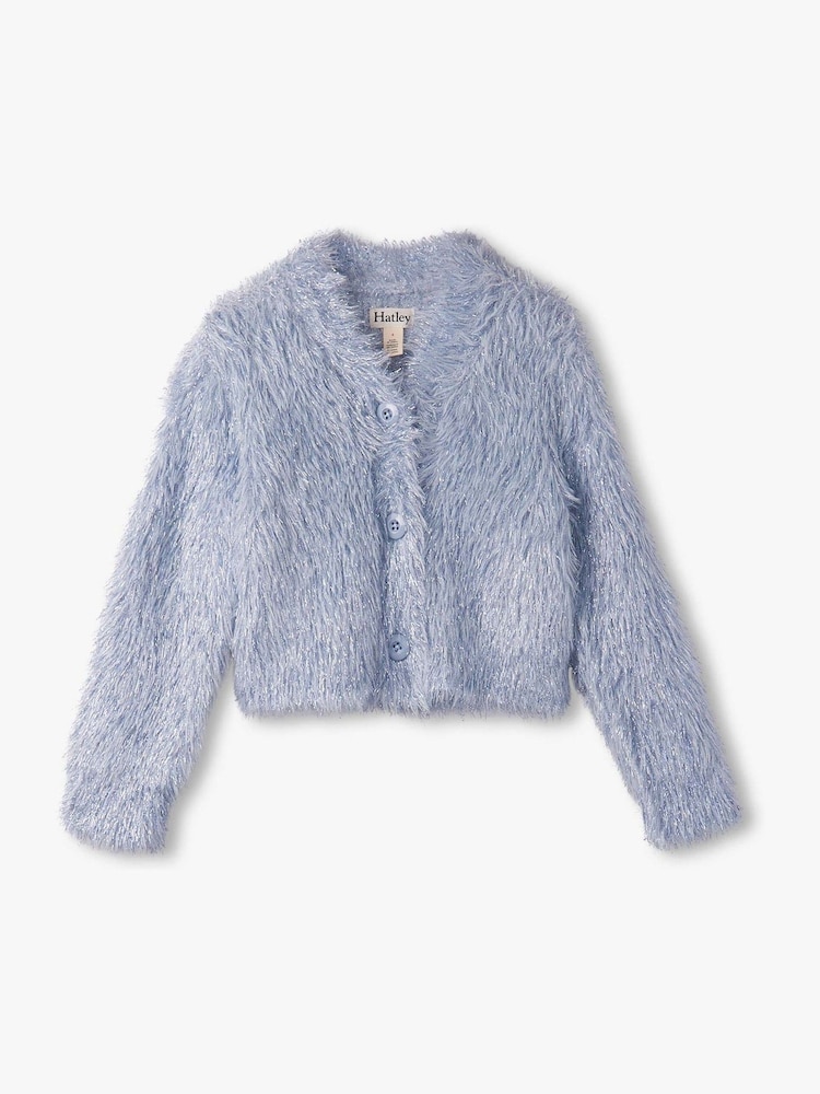 Hatley Blue Glitter Heart Blue Metallic Cardigan - Image 1 of 2 Hatley Blue Glitter Heart Blue Metallic Cardigan - Image 1 of 2
