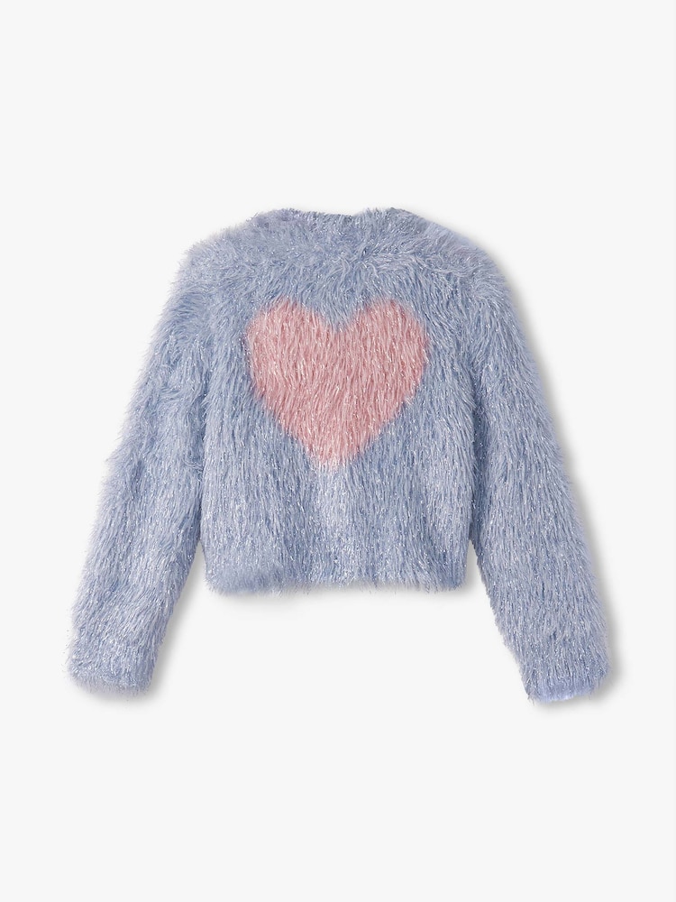 Hatley Blue Glitter Heart Blue Metallic Cardigan - Image 2 of 2 Hatley Blue Glitter Heart Blue Metallic Cardigan - Image 2 of 2
