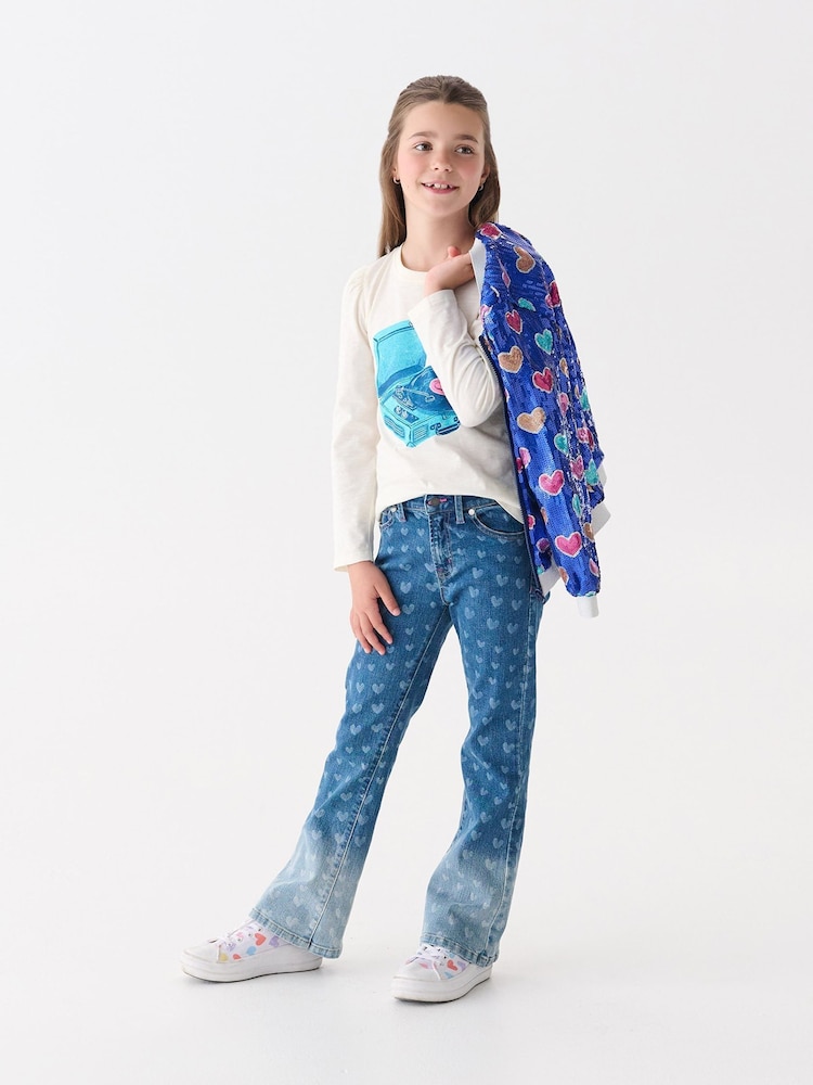 Hatley Blue Hearts Flared Leg Denim Jeans - Image 1 of 4 Hatley Blue Hearts Flared Leg Denim Jeans - Image 1 of 4