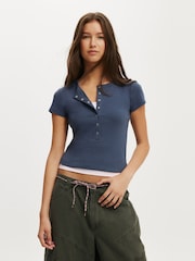 Azul - Cotton On Christy Henley T-Shirt - Imagem 1 de 4