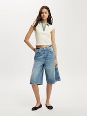 Cotton On Cream Alice Deep V Polo Top - Image 4 of 4