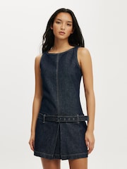 Cotton On Blue Mini Luisa Belted Denim Dress - Image 1 of 5