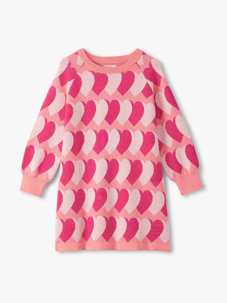 Hatley Pink Graphic Hearts Swing Jumper Dress - Image 1 of 2 Hatley Pink Graphic Hearts Swing Jumper Dress - Image 1 of 2