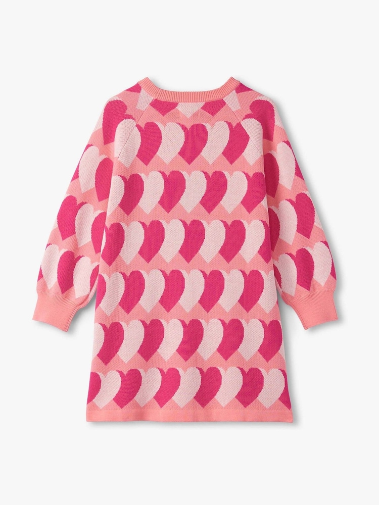 Hatley Pink Graphic Hearts Swing Jumper Dress - Image 2 of 2 Hatley Pink Graphic Hearts Swing Jumper Dress - Image 2 of 2