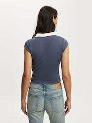 Cotton On Blue Alice Deep V Polo Top - Image 2 of 4