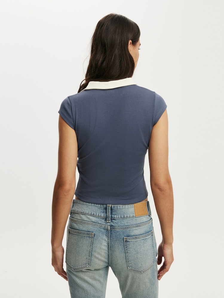 Cotton On Blue Alice Deep V Polo Top - Image 2 of 4