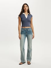 Cotton On Blue Alice Deep V Polo Top - Image 3 of 4