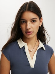 Cotton On Blue Alice Deep V Polo Top - Image 4 of 4
