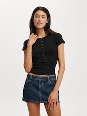 Preto - Cotton On Christy Henley T-Shirt - Imagem 1 de 4