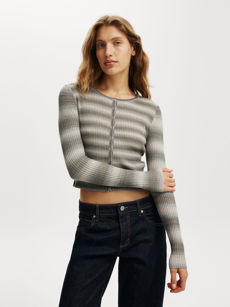 Cotton On Grey Everfine Rib Knit Cardigan - Image 1 of 4 Cotton On Grey Everfine Rib Knit Cardigan - Image 1 of 4